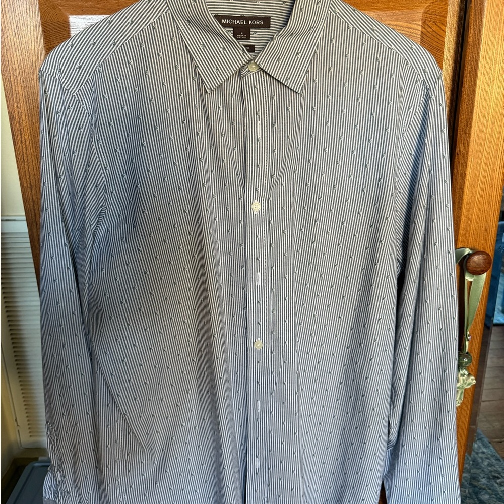 Michael Kors Blue and White Striped Dress Shirt